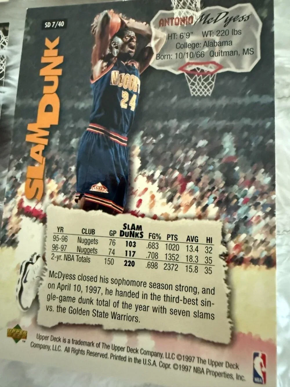 1997 Upper Deck Nestle Slam Dunk Basketball Card Bundle - Kemp, Rice, McDyess, T